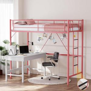 image:imageVINGLI Queen Loft Bed with Flat Rungs for Adults Kids and Young Teens No Box Spring RequiredHeavy Duty Metal Slat Support BlackPink