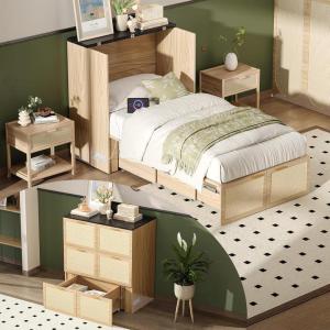 image:imageVINGLI Queen Size Rattan Murphy Bed with Storage Drawer SpaceSaving Cabinet Bed for KidsAdults amp GuestsWarm OffWhiteWhite