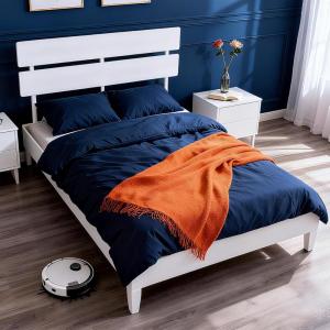 image:imageVINGLI Solid Wood Queen Size Rattan Bed Frame with Headboard Boho Platform Panel BedBrownWhite