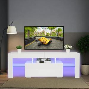 image:imageVINGLI TV Stand with LED Light Modern 51 Inch White TV Cabinet for Living Room Bedroom Furniture TV Stand with Storage Drawer and Shelves