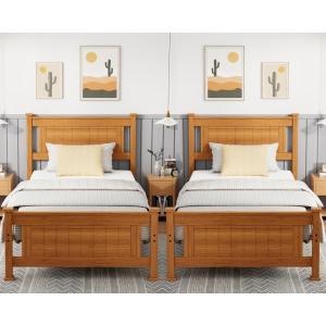 image:imageVINGLI Twin Size Solid Wood Bed with 4 Storage Drawers and HeadboardModern Minimalist Panel Platform Bed for KidsAdults amp GuestsSleigh BedCrisp WhiteBrown