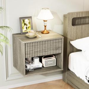 image:imageVINGLI Unfinished Natural Solid Wood Floating Nightstand for Bedroom Small Nightstand with DrawerShelf Farmhouse Night Stand WallMounted NightstandBedside Table for Small Space Color DIYGrey