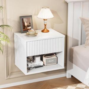 image:imageVINGLI Unfinished Natural Solid Wood Floating Nightstand for Bedroom Small Nightstand with DrawerShelf Farmhouse Night Stand WallMounted NightstandBedside Table for Small Space Color DIYWhite