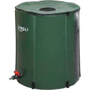 image:imageVINGLI New 50 Gallon Collapsible Rain Barrel with Volume Scale Mark Portable Water Storage Container Rain Catcher Barrel Rainwater Collection System Downspout with Filter Spigot Overflow Kit