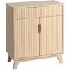 image:imageVINGLI Fluted Sideboard Buffet Cabinet Kitchen Coffee Bar Buffet Sideboard Hutch Cupboard Storage Cabinet with Drawer and Adjustable Shelf for Dining Room Living Room Furniture Natural Oak