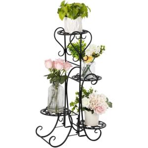 image:imageVINGLI Metal Plant Stand Flower Holder Racks Patio Stand Holder Outdoor Displaying Plants Flowers BlackRound 309H 4 Tier