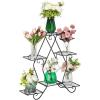 image:imageVINGLI IndoorOutdoor Metal Flower Stand 3Tiered Metal Tall Plant Stand Multilayer Potted Planters Display Rack Black