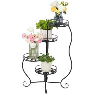 image:imageVINGLI 4 Tier Folding Metal Plant Stand Decorative Flower Pot Rack Planter Holder Display Rack Perfect for Indoor and Outdoor Patio Garden