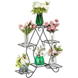 image:imageVINGLI IndoorOutdoor Metal Flower Stand 3Tiered Metal Tall Plant Stand Multilayer Potted Planters Display Rack Black