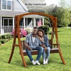 image:imageVINGLI Heavy Duty 880 LBS Patio Wooden Porch Swing Outdoor with Extra Cushion Farmhouse Hanging Bench Tree Swing with Adjustable Chains for Yard  Garden  Lawn  Balcony 5 FT BlackRustic