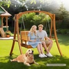 image:imageVINGLI Heavy Duty 880 LBS Patio Wooden Porch Swing Outdoor with Extra Cushion Farmhouse Hanging Bench Tree Swing with Adjustable Chains for Yard  Garden  Lawn  Balcony 5 FT BlackBrown