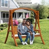 image:imageVINGLI Heavy Duty 880 LBS Patio Wooden Porch Swing Outdoor with Extra Cushion Farmhouse Hanging Bench Tree Swing with Adjustable Chains for Yard  Garden  Lawn  Balcony 5 FT BlackBrown
