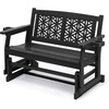image:imageVINGLI Outdoor Glider for Adults Patio Glider Love Seat with Cup Holders Wooden Glider Bench with Floral Back for Garden Yard Patio BlackBlack