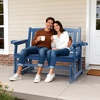 image:imageVINGLI Outdoor Glider for Adults Patio Glider Love Seat with Cup Holders Wooden Glider Bench with Floral Back for Garden Yard Patio BlackBlue
