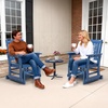 image:imageVINGLI Outdoor Glider for Adults Patio Glider Love Seat with Cup Holders Wooden Glider Bench with Floral Back for Garden Yard Patio BlackBlue