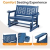 image:imageVINGLI Outdoor Glider for Adults Patio Glider Love Seat with Cup Holders Wooden Glider Bench with Floral Back for Garden Yard Patio BlackBlue
