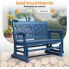 image:imageVINGLI Outdoor Glider for Adults Patio Glider Love Seat with Cup Holders Wooden Glider Bench with Floral Back for Garden Yard Patio BlackBlue