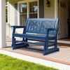 image:imageVINGLI Outdoor Glider for Adults Patio Glider Love Seat with Cup Holders Wooden Glider Bench with Floral Back for Garden Yard Patio BlackBlue