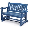 image:imageVINGLI Outdoor Glider for Adults Patio Glider Love Seat with Cup Holders Wooden Glider Bench with Floral Back for Garden Yard Patio BlackBlue