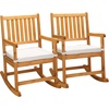 image:imageVINGLI Outdoor Rocking Chair Weatherproof Rocker with Cushion Wooden Rocking Bench Support 450 LBS for Patio Yard Garden Outdoor or Indoors Rustic2PCSTeak