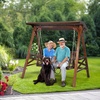 image:imageVINGLI Porch Swing with Stand Porch Swing with Canopy Waterproof Patio Swing with Cup Holder Outdoor Swing Set for Garden Yard Patio TeakRustic