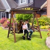 image:imageVINGLI Porch Swing with Stand Porch Swing with Canopy Waterproof Patio Swing with Cup Holder Outdoor Swing Set for Garden Yard Patio TeakRustic