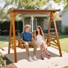 image:imageVINGLI Porch Swing with Stand Porch Swing with Canopy Waterproof Patio Swing with Cup Holder Outdoor Swing Set for Garden Yard Patio TeakTeak