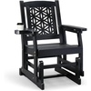 image:imageVINGLI Outdoor Glider for Adults Patio Glider Love Seat with Cup Holders Wooden Glider Bench with Floral Back for Garden Yard Patio BlackBlack