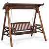 image:imageVINGLI Porch Swing with Stand Porch Swing with Canopy Waterproof Patio Swing with Cup Holder Outdoor Swing Set for Garden Yard Patio TeakRustic