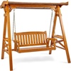 image:imageVINGLI Porch Swing with Stand Porch Swing with Canopy Waterproof Patio Swing with Cup Holder Outdoor Swing Set for Garden Yard Patio TeakTeak