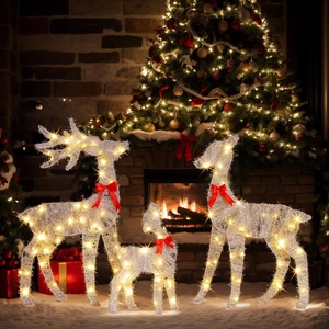 image:imageVINGLI 6FT Lighted Christmas Reindeer and Sleigh Outdoor Decorations 2 Reindeer Pulling Santas Sleigh Warm White LED Glitter Mesh Deer for Xmas Yard Lawn Garden Porch Holiday Decor3ft2d plush reindeer