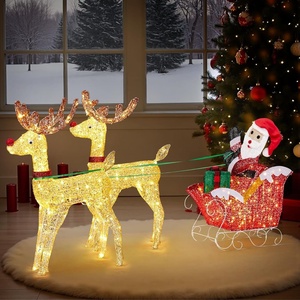 image:imageVINGLI 6FT Lighted Christmas Reindeer and Sleigh Outdoor Decorations 2 Reindeer Pulling Santas Sleigh Warm White LED Glitter Mesh Deer for Xmas Yard Lawn Garden Porch Holiday DecorTwo deer pull Santa Clauss sleigh