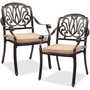 image:imageVINGLI Outdoor Dining Chairs Set of 4 with Cushion Aluminum Patio Chairs Cast Aluminum Patio Furniture Aluminum Outdoor Chairs for Backyard Poolside Balcony Bronze 4 Grid Back with CushionElizabeth