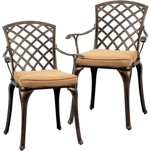 image:imageVINGLI Outdoor Dining Chairs Set of 4 with Cushion Aluminum Patio Chairs Cast Aluminum Patio Furniture Aluminum Outdoor Chairs for Backyard Poolside Balcony Bronze 4 Grid Back with CushionGrid