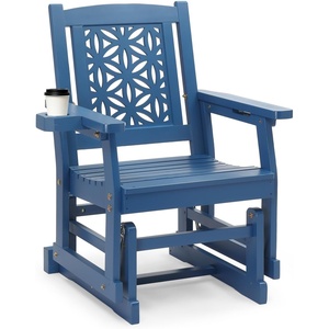 image:imageVINGLI Outdoor Glider for Adults Patio Glider Love Seat with Cup Holders Wooden Glider Bench with Floral Back for Garden Yard Patio BlackBlue