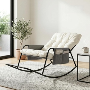 image:imageVINGLI Outdoor Oversized Rocking Chair Patio Lounge Rocker with Thick Soft Cushion Outdoor Rocking Chair with Extra Storage Bag All Season Lounge Chair for Porch Indoor Backyard Garden Beige1PCBeige