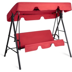 image:imageVINGLI Outdoor Porch Swing with Adjustable Canopy PowderCoated Steel Frame Outdoor Patio Glider Swing with Heavy Duty Stand for Patio Backyard Garden Lawn GrayRed