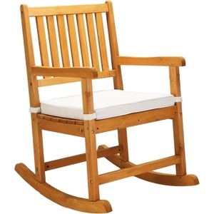 image:imageVINGLI Outdoor Rocking Chair Weatherproof Rocker with Cushion Wooden Rocking Bench Support 450 LBS for Patio Yard Garden Outdoor or Indoors Rustic2PCSTeak