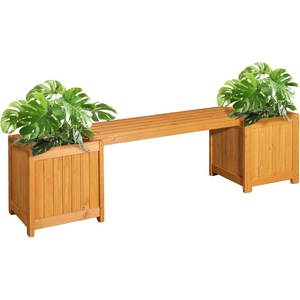 image:imageVINGLI Outdoor Wood Bench with Planter Boxes 2in1 AllWeather Porch Bench Seat  OpenEnded Wooden Raised Garden Bed for Balcony Yard Patio 2 Boxes2 Boxes