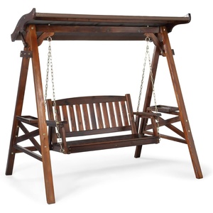 image:imageVINGLI Porch Swing with Stand Porch Swing with Canopy Waterproof Patio Swing with Cup Holder Outdoor Swing Set for Garden Yard Patio TeakRustic