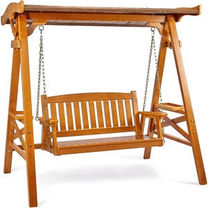 image:imageVINGLI Porch Swing with Stand Porch Swing with Canopy Waterproof Patio Swing with Cup Holder Outdoor Swing Set for Garden Yard Patio TeakTeak