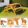 image:imageVINGLI 2in1 Outdoor Wooden Picnic Table and Bench Set with Umbrella Hole  Convertible Design for Garden Patio Porch Deck  Natural Wood