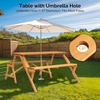 image:imageVINGLI 2in1 Outdoor Wooden Picnic Table and Bench Set with Umbrella Hole  Convertible Design for Garden Patio Porch Deck  Natural Wood