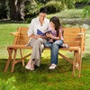 image:imageVINGLI 2in1 Outdoor Wooden Picnic Table and Bench Set with Umbrella Hole  Convertible Design for Garden Patio Porch Deck  Natural Wood