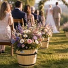 image:imageVINGLI 3 PCS Large Wooden Planter Barrel Set 115Dia 18Dia Real Wood Flower Pot with Drainage Holes Different Sizes Large Garden Container Box Indoor amp Outdoor HoneyHoney