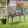 image:imageVINGLI 38 Outdoor Metal Bench Cast Aluminium Garden Bench Weatherproof Antique Finish Orchid Chair 12 Person Seat Deck Furniture for Porch Entryway Patio BlackBrown