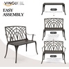 image:imageVINGLI 38 Outdoor Metal Bench Cast Aluminium Garden Bench Weatherproof Antique Finish Orchid Chair 12 Person Seat Deck Furniture for Porch Entryway Patio BlackBrown