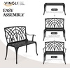 image:imageVINGLI 38 Outdoor Metal Bench Cast Aluminium Garden Bench Weatherproof Antique Finish Orchid Chair 12 Person Seat Deck Furniture for Porch Entryway Patio BlackBlack