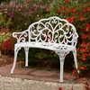 image:imageVINGLI 385 Patio Park Garden Outdoor Metal Rose Bench 2Person Cast Iron Cast Aluminium Frame Antique Finish ChairAccented Lawn Front Porch Path Yard Decor Deck Furniture White ButterflyWhite
