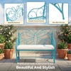 image:imageVINGLI 387in Cast Iron Outdoor Bench with Cushion All Weather Resistant Metal Bench with Curved Armrests and Butterfly Pattern Backrest 12 Person Patio Bench for Garden Porch Park Yard BlackBlue